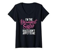 Womens I'm The Youngest Sister Rules Don't Apply to Me Big Sister V-Neck T-Shirt