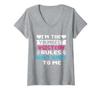 Women's I'm The Youngest Sister Rules Don't Apply to Me for Sisters V-Neck T-Shirt, Heather Grey, Large
