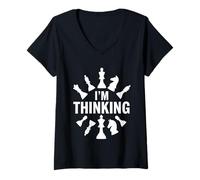 Womens I'm Thinking Chess Pieces Chess Player Lover V-Neck T-Shirt