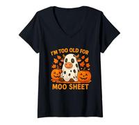 Womens Im Too Old for Moo Sheet Funny Cow Halloween V-Neck T-Shirt