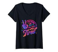 Womens I'm Trying But I'm Very Tired Skeleton V-Neck T-Shirt