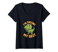 Womens Im Trying My Best Cute Dino Motivation V-Neck T-Shirt