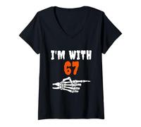 Womens I'm with 67 Haunted by 67 Funny Six Seven Meme 6 7 Halloween V-Neck T-Shirt