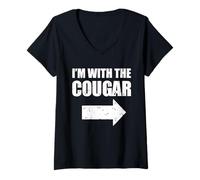 Womens I'm With The Cougar Funny Older Woman Younger Man Cougar V-Neck T-Shirt