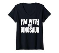 Womens I'm with The Dinosaur Funny Matching Halloween Costume V-Neck T-Shirt