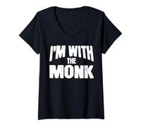 Womens I'm with The Monk Funny Matching Halloween Costume V-Neck T-Shirt