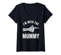 Womens I'm with The Mummy Funny Halloween Couple Costume Party V-Neck T-Shirt