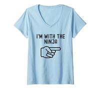 Womens I'm with The Ninja Funny Couples Matching Halloween V-Neck T-Shirt