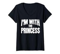 Womens I'm with The Princess Funny Matching Halloween Costume V-Neck T-Shirt