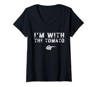 Women's I'm with The Tomato Couples Matching Costume Easy Halloween V-Neck T-Shirt