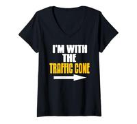 Womens I'm with The Traffic Cone Funny Directional Joke V-Neck T-Shirt