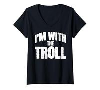 Womens I'm with The Troll Funny Matching Halloween Costume V-Neck T-Shirt