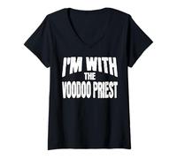 Womens I'm with The Voodoo Priest Funny Matching Halloween Costume V-Neck T-Shirt