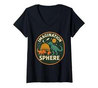 Womens Imagination Sphere Shirt Dinosaurs Planets Rocket Dome V-Neck T-Shirt