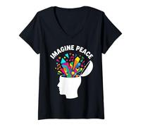 Women's Imagine Peace Colorful Mind Explosion V-Neck T-Shirt
