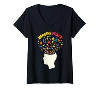 Women's Imagine Peace Colorful Mind Explosion V-Neck T-Shirt