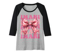 Womens Imani Name Coquette Bow Aesthetic for Women Girls Raglan Baseball Tee