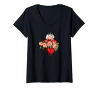 Womens Immaculate Heart of Virgin Mary Catholic V-Neck T-Shirt
