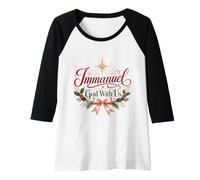Womens Immanuel God with Us Jesus Christmas Bow Faith Christian Raglan Baseball Tee