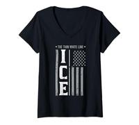 Womens Immigrant Ice US Flag The Thin White Line Men Women Kids V-Neck T-Shirt