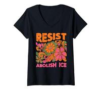 Womens Immigrant Resist Abolish Ice Psychedelic Protest Women Men V-Neck T-Shirt