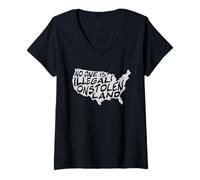 Women's Immigrant Tshirt NO ONE is Illegal ON Stolen Land TEE Shirt V-Neck T-Shirt