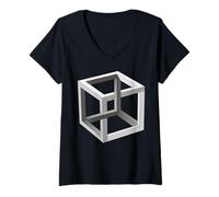 Women's Impossible Geometric Cube Art Unusual Geometry V-Neck T-Shirt