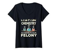 Womens In A Lab It's Called Chemistry Science Funny Sarcastic Pun V-Neck T-Shirt