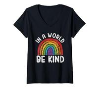 Womens In A World Be Kind Retro Queer Pride Rainbow Gay Pride LGBT V-Neck T-Shirt