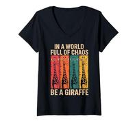 Womens in A World Full of Chaos Be A Giraffe Funny Giraffe V-Neck T-Shirt
