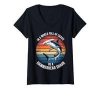 Womens in A World Full of Chaos Be A Hammerhead Shark Funny V-Neck T-Shirt