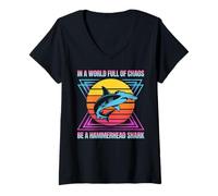 Womens in A World Full of Chaos Be A Hammerhead Shark V-Neck T-Shirt