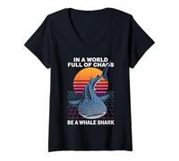Womens in A World Full of Chaos Be A Whale Shark Funny V-Neck T-Shirt