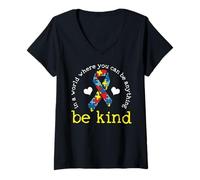 Women's in A World Where You Can Be Anything Be Kind Autism V-Neck T-Shirt