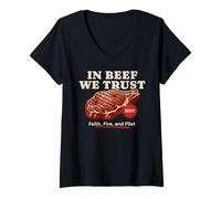 Women's in Beef We Trust BBQ Steak Grill Master Funny Keto Carnivore V-Neck T-Shirt