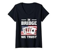 Womens in Bridge We Trust - Fun Tee USA Flag Game Cards America V-Neck T-Shirt
