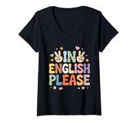 Womens in English Please ELL Teacher ESOL Tutor English Teacher V-Neck T-Shirt