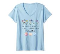 Womens in Every Season Will I Praise Him Psalms 146:2 Bible Verse V-Neck T-Shirt