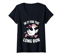 Women's in It for The Long Run Funny Goose Runner Jogging V-Neck T-Shirt