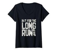 Womens in It for The Long Run Runner Pun Running Enthusiasts V-Neck T-Shirt