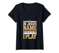 Womens In Jesus Name I Play Bible Music Design V-Neck T-Shirt
