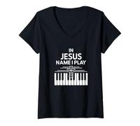 Womens In Jesus Name I Play Praise Through Music V-Neck T-Shirt
