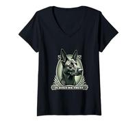 Womens In Malinois We Trust Funny Vintage Belgian Shepherd Dog V-Neck T-Shirt