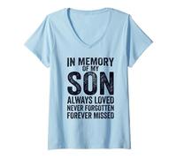 Women's in Memory of My Son Always Loved Never Forgotten Heaven V-Neck T-Shirt
