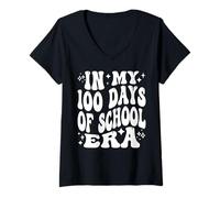 Womens In My 100 Days of School Era Student Milestone Celebration V-Neck T-Shirt