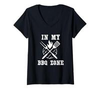 Womens In My BBQ Zone Grill Master Smoker Grilling Pitmaster Hotdog V-Neck T-Shirt