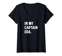 Womens In My Captain Era - Boat Ship Yacht Sail Sailing Cruise Crew V-Neck T-Shirt