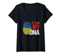 Womens In My DNA Ukraine Flag Country Fingerprint Patriotic Gift V-Neck T-Shirt