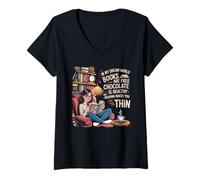 Womens in My Dream World Books are Free Chocolate is Healthy Funny V-Neck T-Shirt