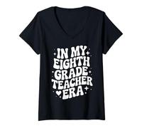 Women's in My Eighth Grade Teacher Era, Funny 8th Grade Educator V-Neck T-Shirt